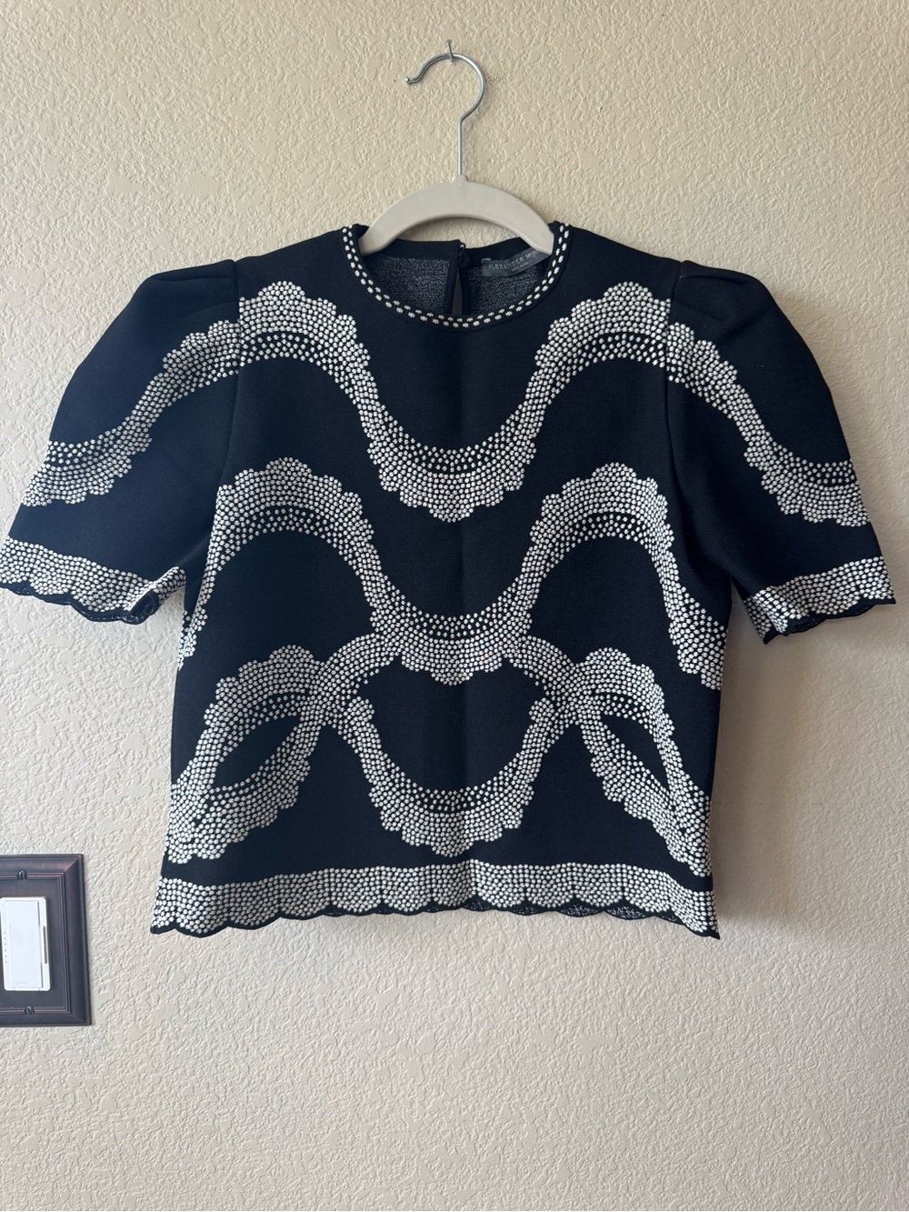 Alexander McQueen Black & White Jacquard Knit Wave Pattern Top Made in Italy